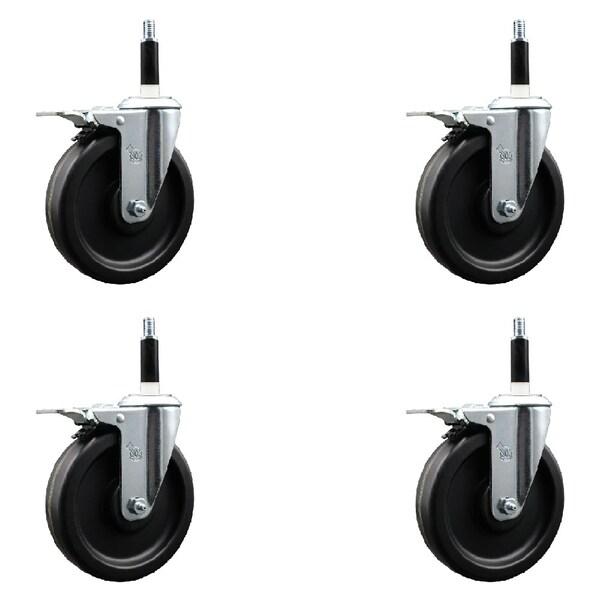 6'' Phenolic Swivel 7/8'' Expanding Stem Caster Set Total Lock Brake, 4PK